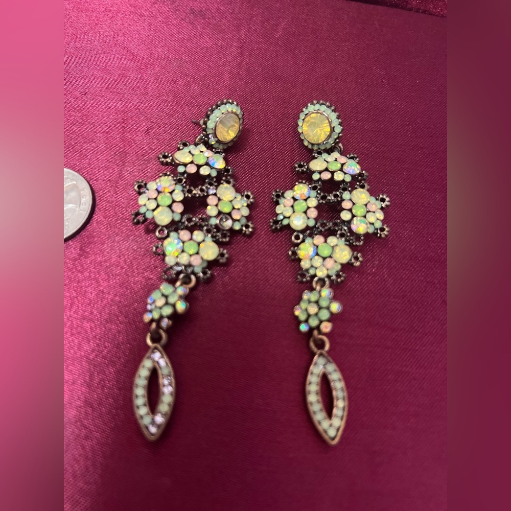 Stunning Multi Color Opal Diamond Earrings - Picture 2 of 2